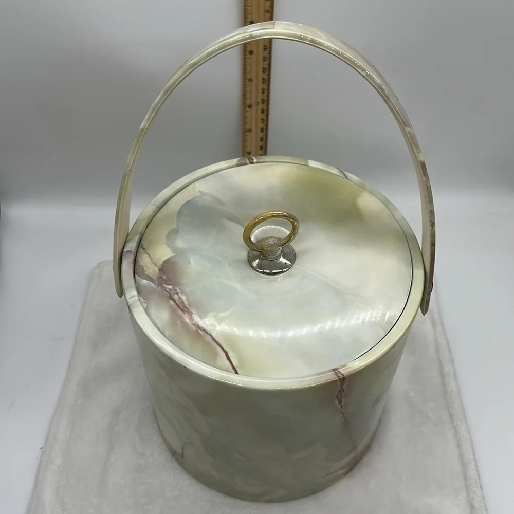 Vintage Faux Marbled Pleather Ice Bucket